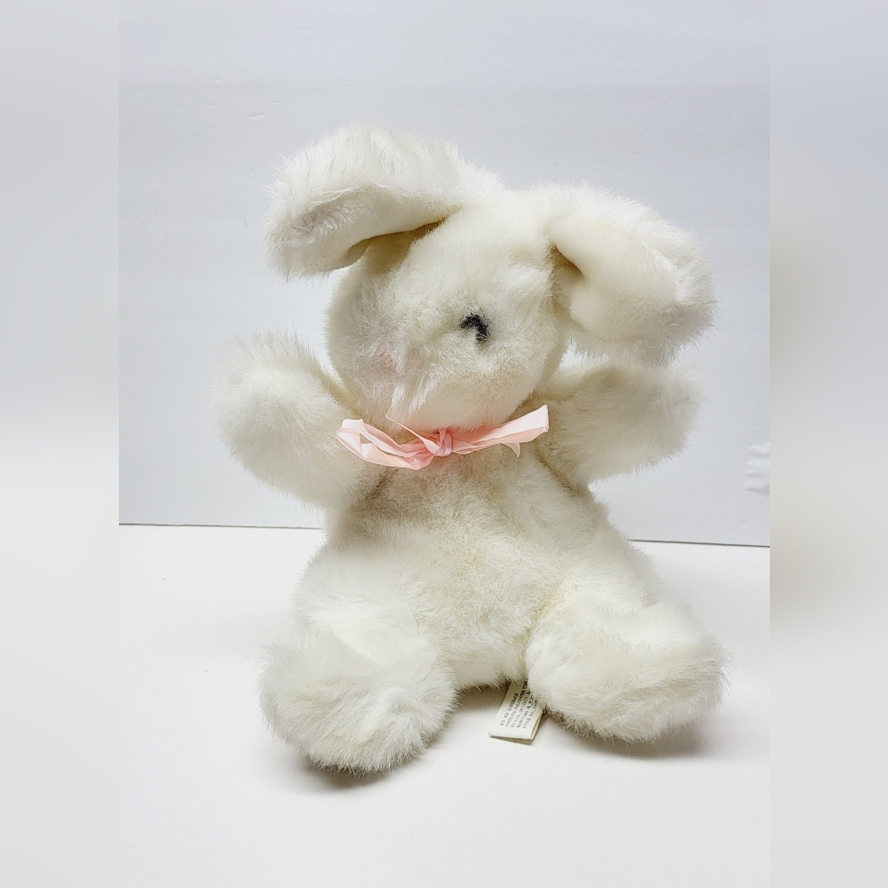 Cute  PRESTIGE ΤΟΥ CORP Bunny Rabbit Plush Stuffed Animal Pink Ribbon 1989 Korea